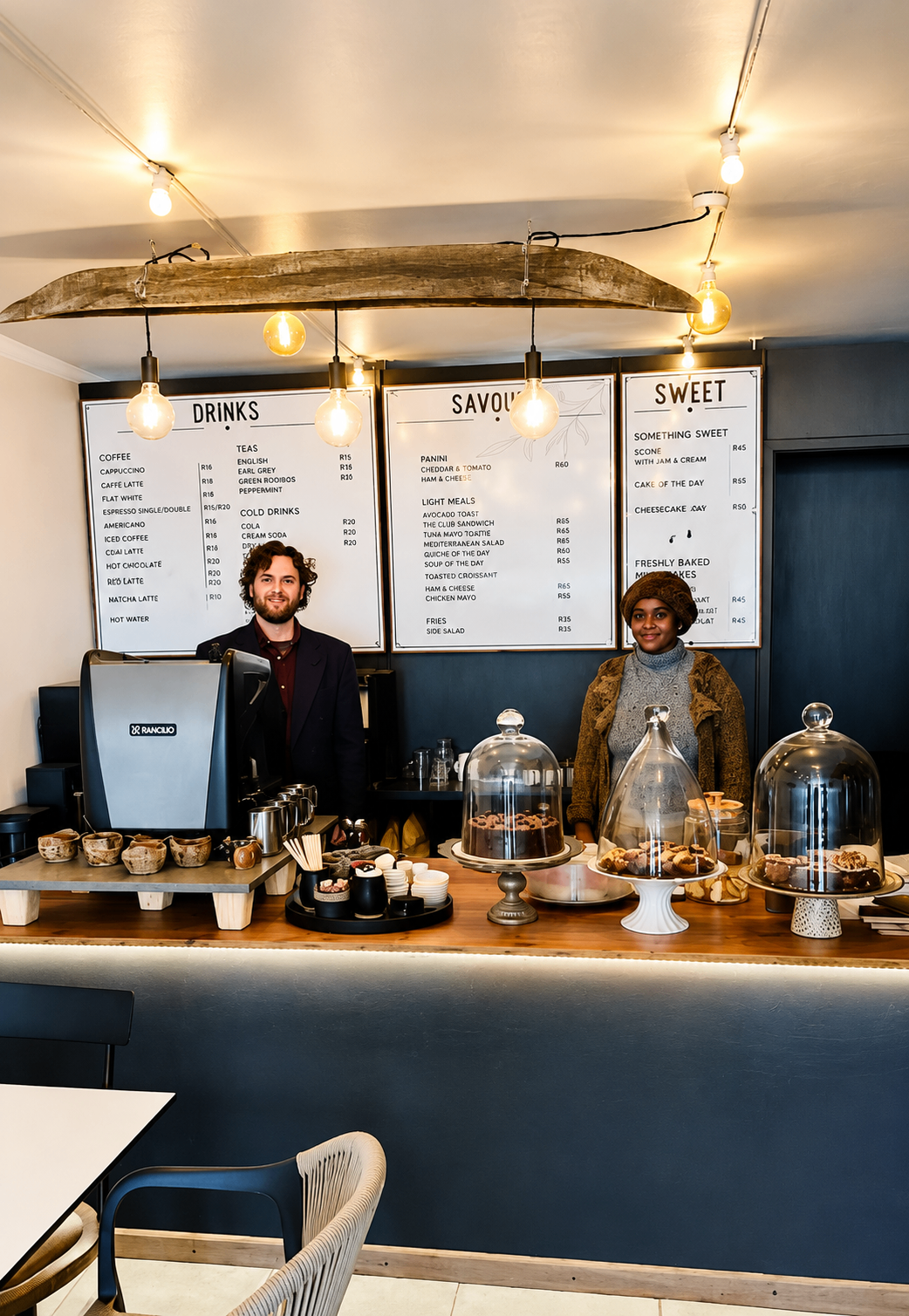 Barista at Nicci's Coffee Club pouring a latte
